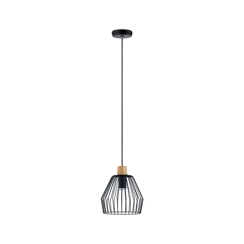 Suspension Cameo IP44 max 20W E27 Noir/Bois 230V Métal/Bois - Pas cher