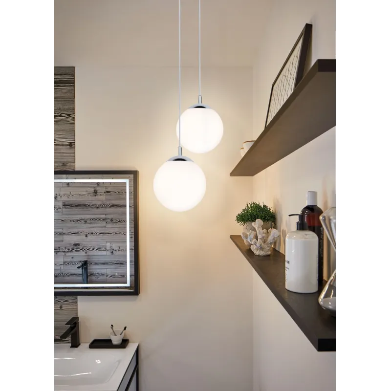 Suspension Galacta IP44 max 20W E27 Sat/Chrome 230V Verre/Métal - P...