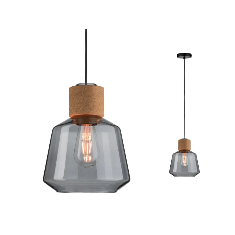 Suspension Neordic Edla max1x20W E27 Verre fumé/Liège/Noir 230 V Ve...