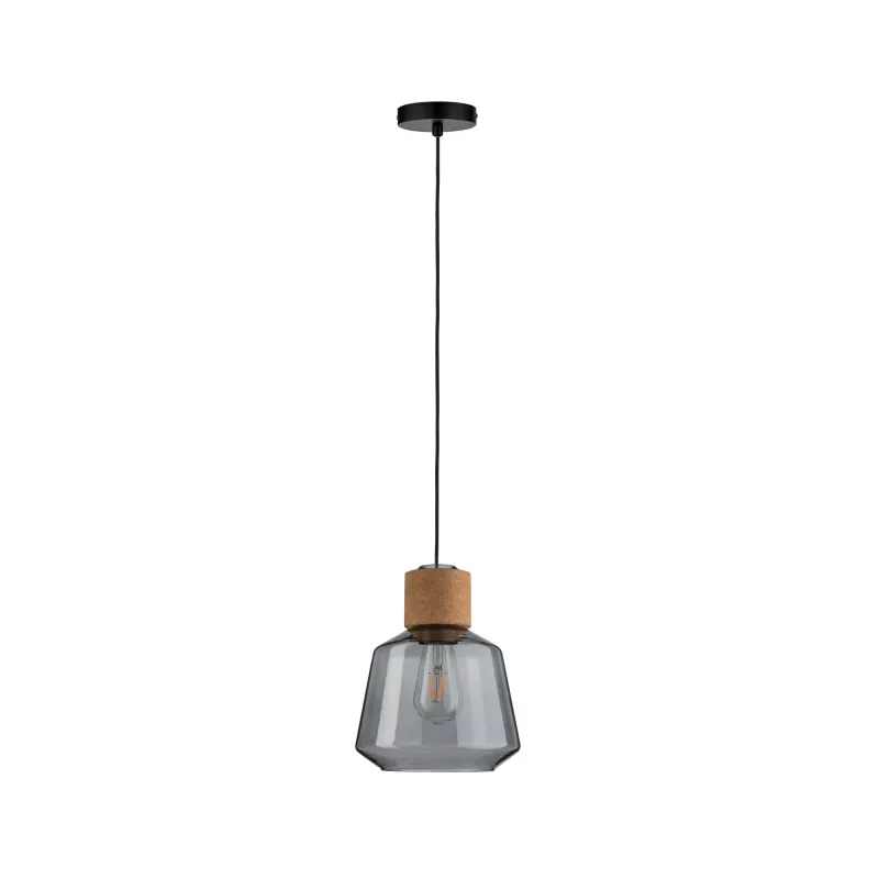 Suspension Neordic Edla max1x20W E27 Verre fumé/Liège/Noir 230 V Ve...