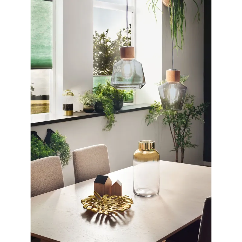 Suspension Neordic Edla max1x20W E27 Verre fumé/Liège/Noir 230 V Ve...