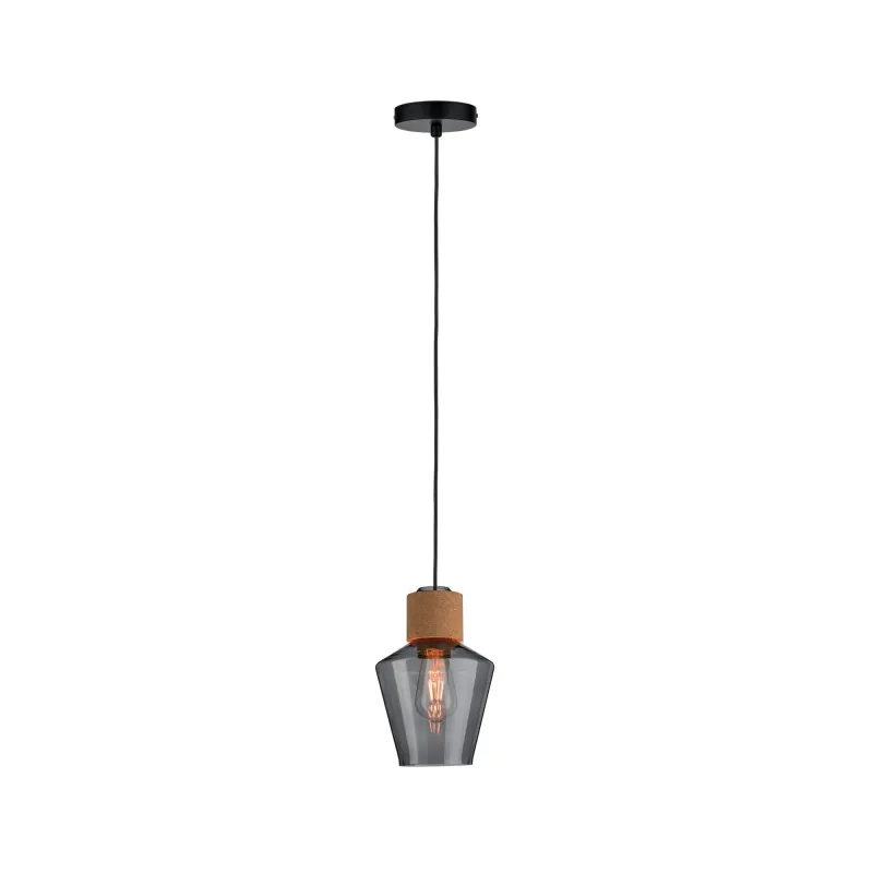Suspension Neordic Edla max1x20W E27 Verre fumé/Liège/Noir 230 V Ve...