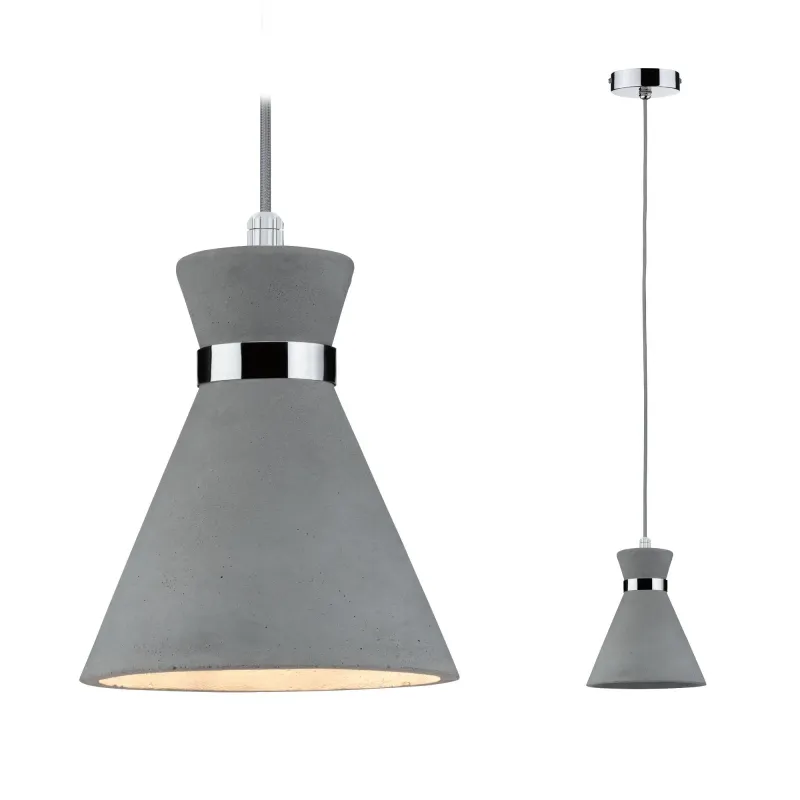 Suspension Verve IP44 max20W E27 Gris/Chrome 230V Béton/Métal - Pas...