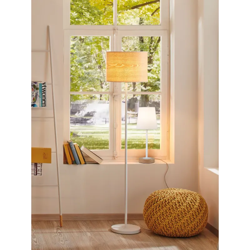 Lampe à poser Neordic Stellan max.1x20 W E27 blanc/bois 230 V tissu...