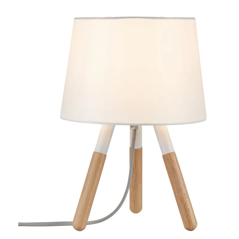 Neordic Berit lampe de table max 1x20W E27 Blanc/Bois 230V Tissu/Mé...