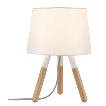 Neordic Berit lampe de table max 1x20W E27 Blanc/Bois 230V Tissu/Mé...