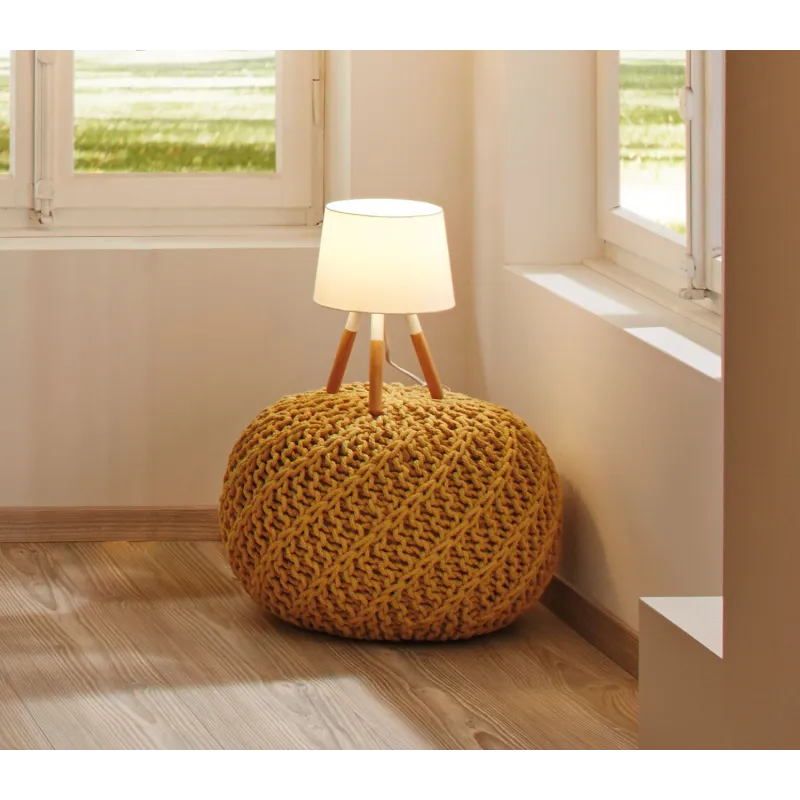 Neordic Berit lampe de table max 1x20W E27 Blanc/Bois 230V Tissu/Mé...