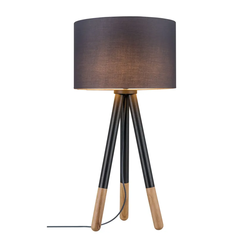 Neordic Rurik lampe de table max 1x20W E27 Gris/Bois 230V Tissu/Mét...