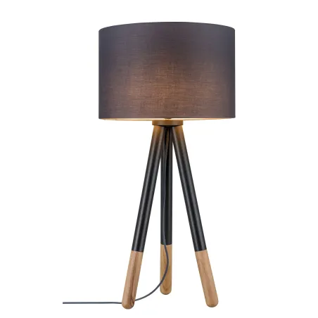 Neordic Rurik lampe de table max 1x20W E27 Gris/Bois 230V Tissu/Mét...
