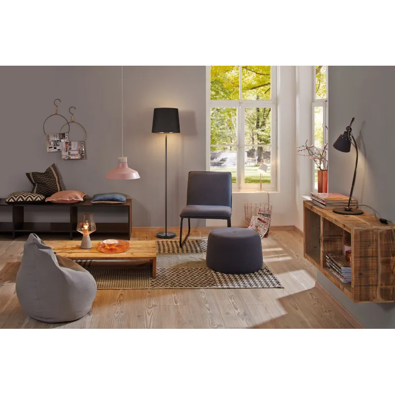 Neordic Enja Lampadaire max 1x20W E27 Noir/Cuivre 230V Tissu/Marbre...
