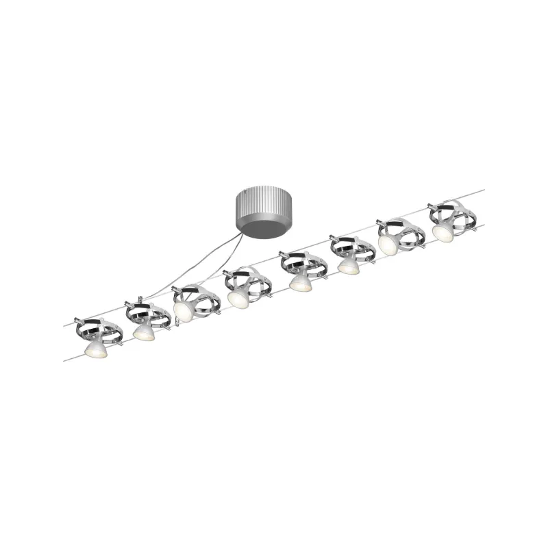 Système câbles Cardan chrome mat avec 8 spots sans ampoule, max. 10 W GU5,3
