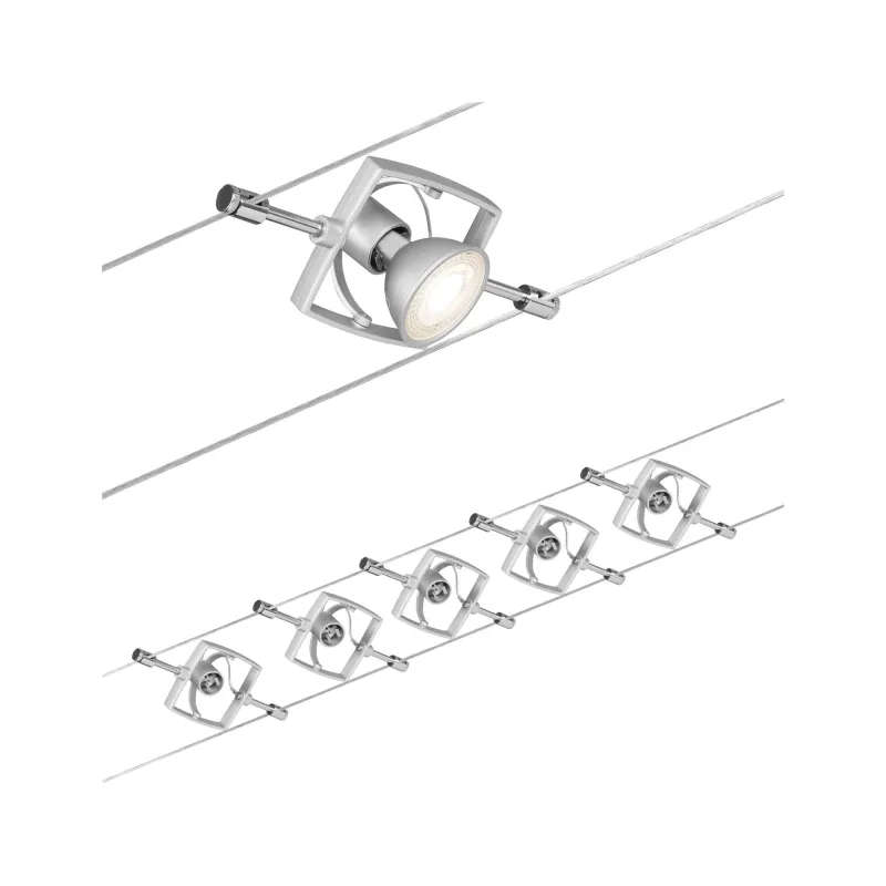 systeme cable tendu Set Mac II max. 5x10W GU5,3 chrome mat 230/12V 60 VA Métal/plastique