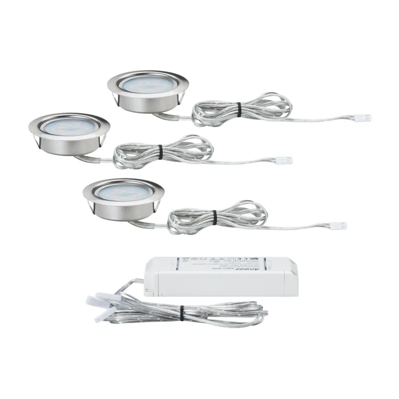 Kit encastrés meuble LED 3x4,5W 6VA 230V/350mA 65mm acier brossé/mé...