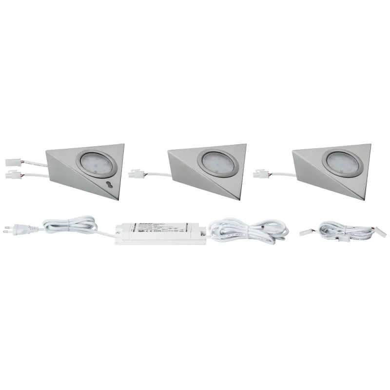 Meuble saillie kit triangle LED PIR 3x2, 8W 12V 230/12V acier bross...