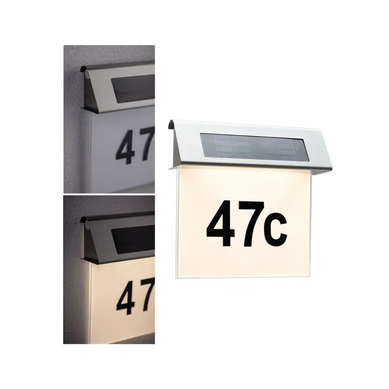 Special applique solaire numéro façade IP44 LED 1x0,2W acier/blanc acier/acryl