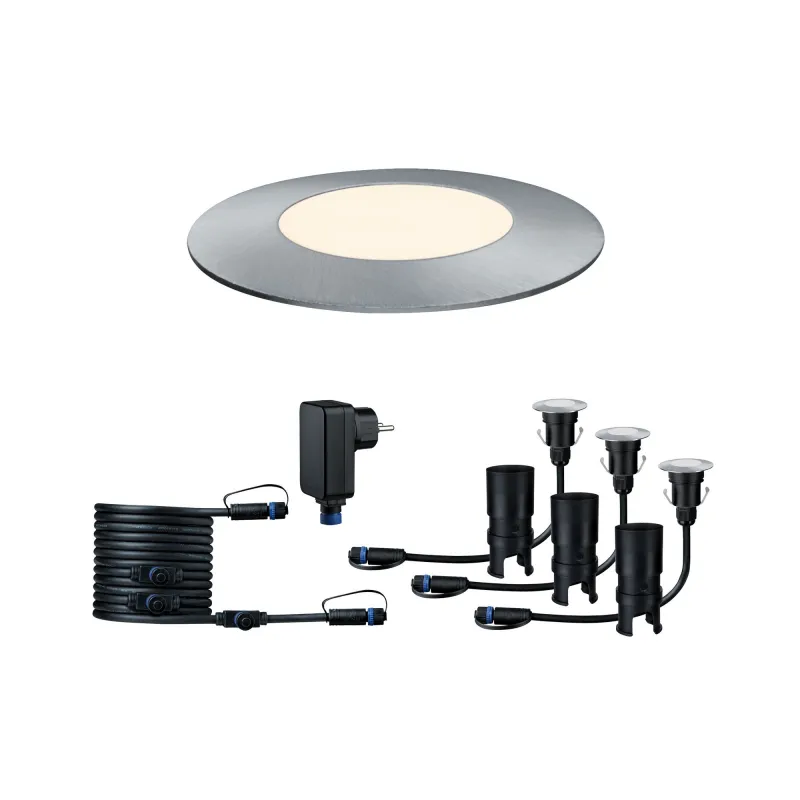 Kit encastré sol Mini plug & play exterieur IP65 3000K 3x2,5W 24V 55mm argent