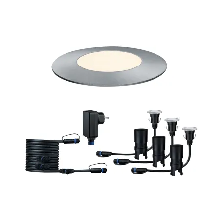 Kit encastré sol Mini plug & play exterieur IP65 3000K 3x2,5W 24V 55mm argent