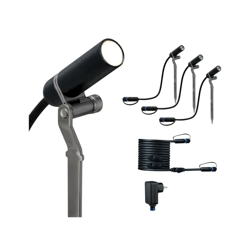 kit Spot piquet exterieur pleug&play plastique planter 3000K 3x2,5W 24V 40° Anthracite aluminium
