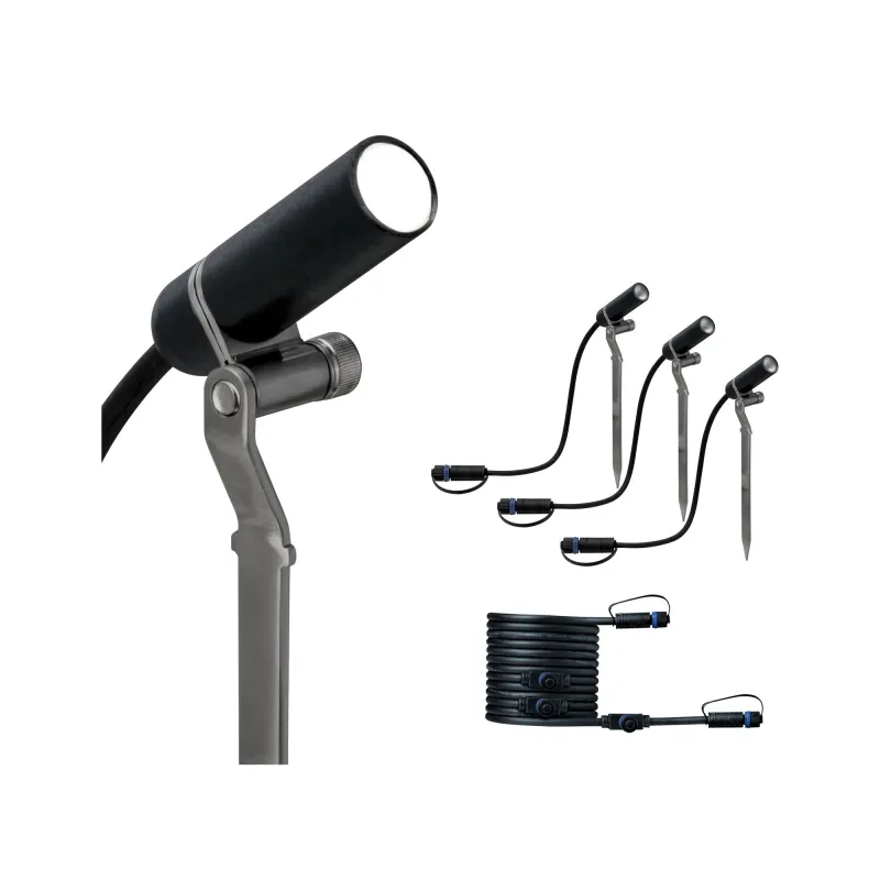 kit 3 Spot piquet exterieur pleug&play plastique 3000K 3x2,5W 24V 40° Anthracite aluminium