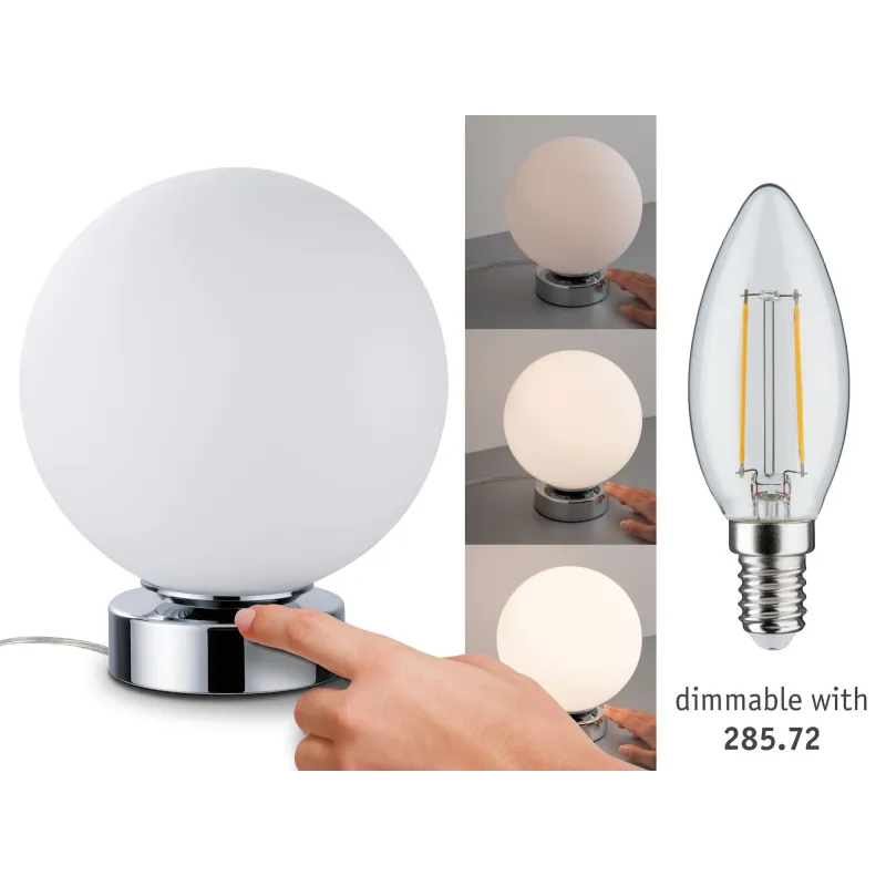 Lampe à poser Aari avec commutateur tactile 1 flamme Chrome / Opale