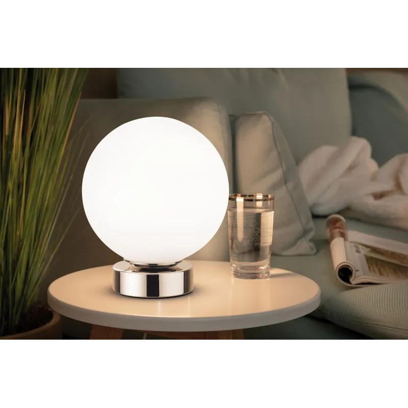 Lampe à poser Aari avec commutateur tactile 1 flamme Chrome / Opale