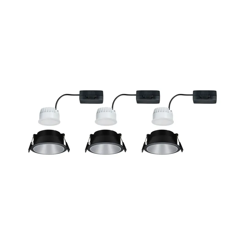 Encastrés LED ip44 Cole 3x6,5W Noir/Argent mat gradable 3 niv. 2700K Bl. chaud