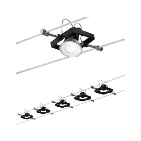 systeme cable tendu Kit Système de corde Mac II noir mat avec 5 spots sans ampoules, max. 10W GU5,3