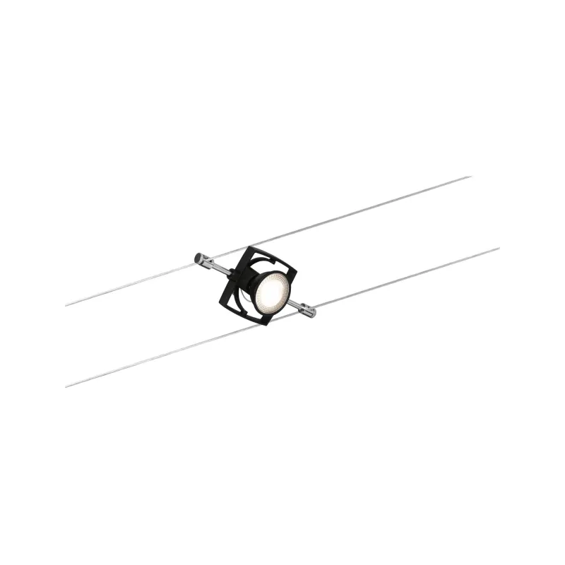 systeme cable tendu Kit Système de corde Mac II noir mat avec 5 spots sans ampoules, max. 10W GU5,3