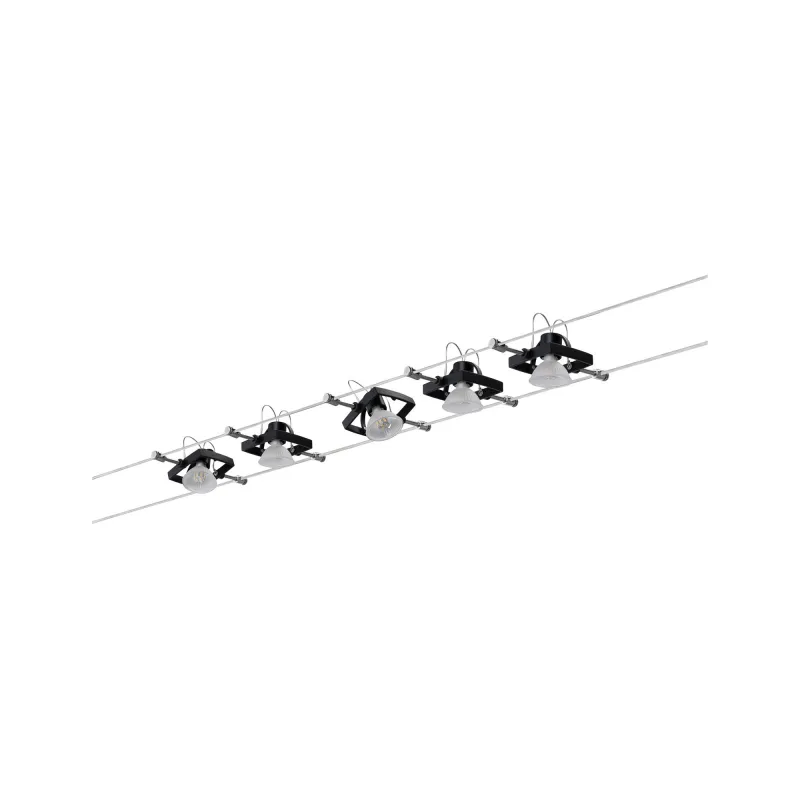 systeme cable tendu Kit Système de corde Mac II noir mat avec 5 spots sans ampoules, max. 10W GU5,3