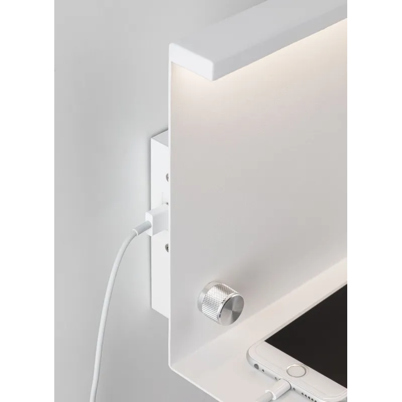 Applique murale à LED avec étagère Jarina 4.5 W blanc chargeur usb