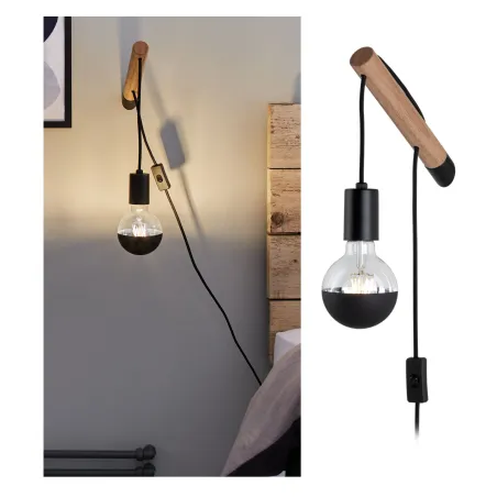 applique murale Kian E27 max. 40 W Bois/Noir, Bois/Métal