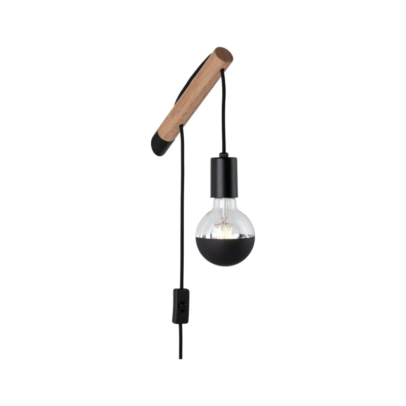applique murale Kian E27 max. 40 W Bois/Noir, Bois/Métal