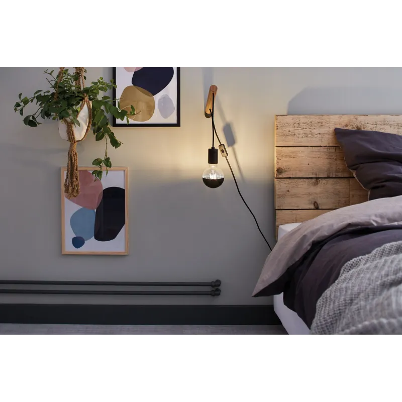 applique murale Kian E27 max. 40 W Bois/Noir, Bois/Métal