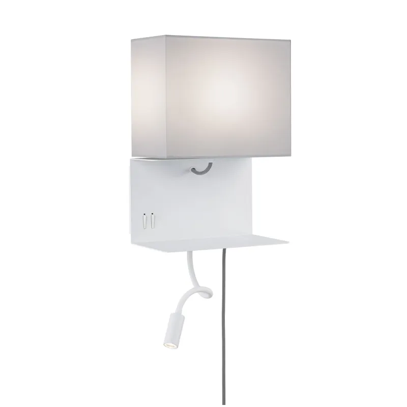 applique murale liseuse chargeur usb tablette étagère Merani E27 max. 40W/2,5W Beige/Blanc, tissu/Métal
