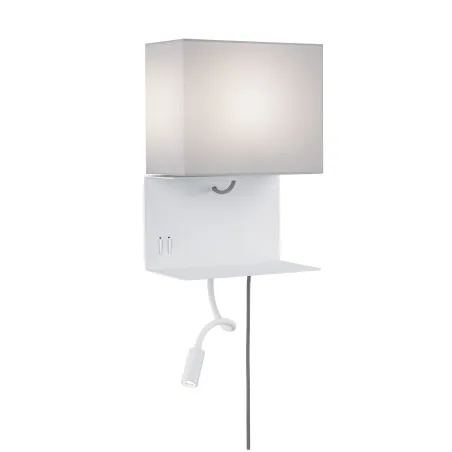 applique murale liseuse chargeur usb tablette étagère Merani E27 max. 40W/2,5W Beige/Blanc, tissu/Métal