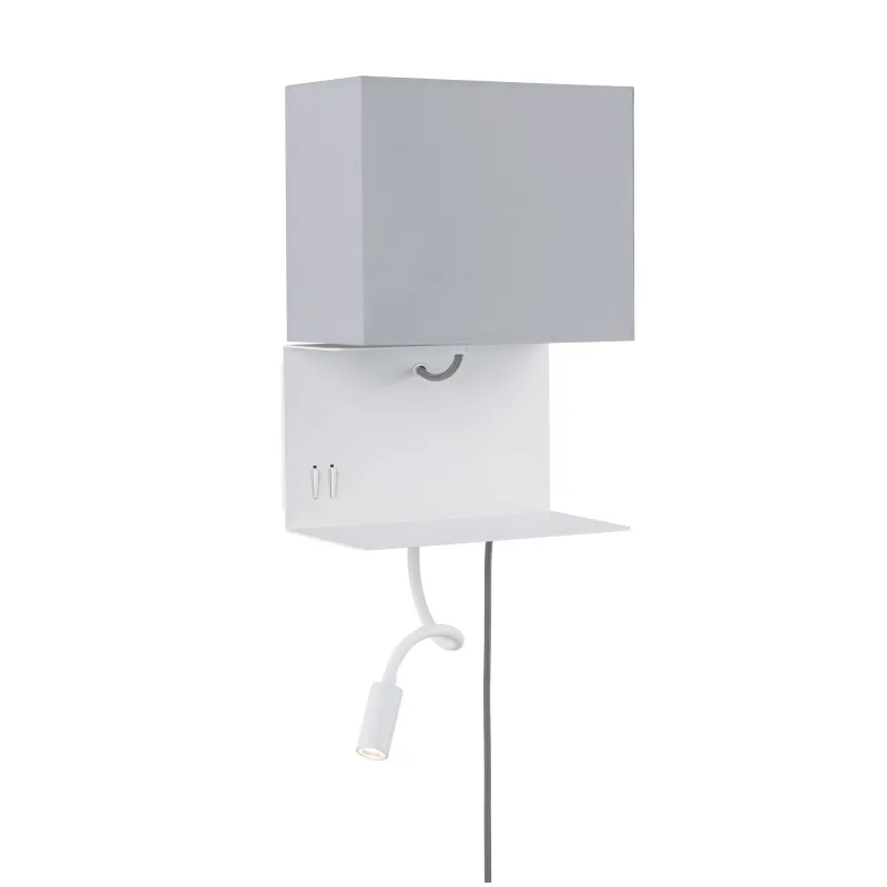 applique murale liseuse chargeur usb tablette étagère Merani E27 max. 40W/2,5W Beige/Blanc, tissu/Métal