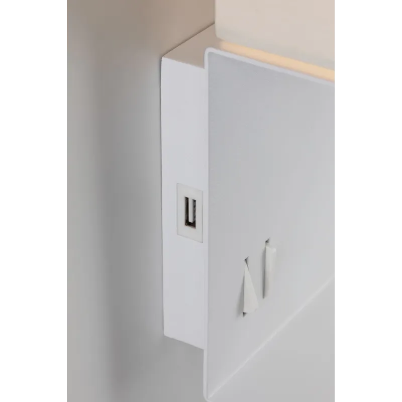 applique murale liseuse chargeur usb tablette étagère Merani E27 max. 40W/2,5W Beige/Blanc, tissu/Métal