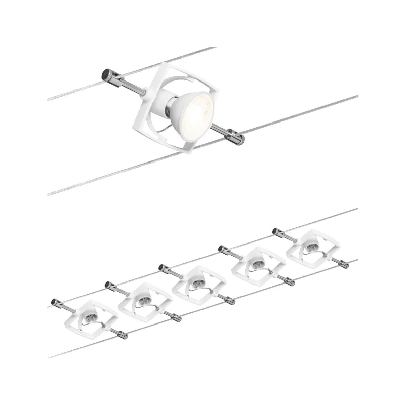 Ens. Wire System TECH max. 5x10W GU5,3 Blanc 230/12V 60VA Métal/pla...