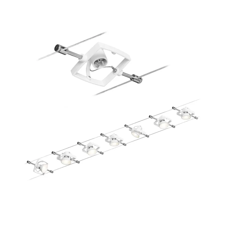 Ens.Wire System TECH max 7x10W GU5,3 Blanc 230/12V 80VA Métal/plast...