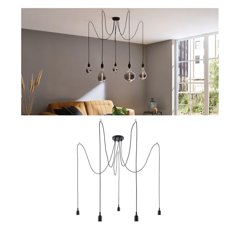 Suspension Ketil Neordic max.5x20W E27 noir 230V silicone/métal - P...