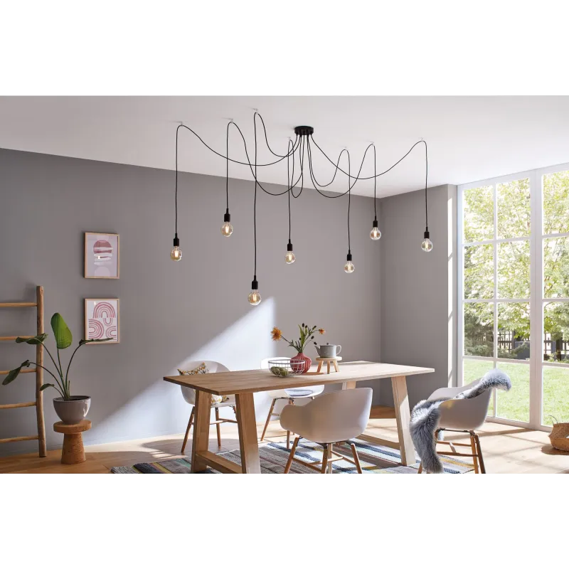 Suspension Ketil Neordic max.7x20W E27 noir 230V silicone/métal - P...