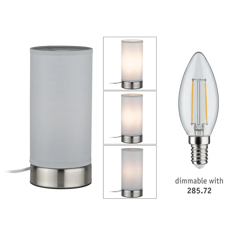 Lampe à poser Pia max.1x25W E14 Blanc/Acier brossé 230V métal/tissu...