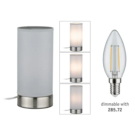 Lampe à poser Pia max.1x25W E14 Blanc/Acier brossé 230V métal/tissu...