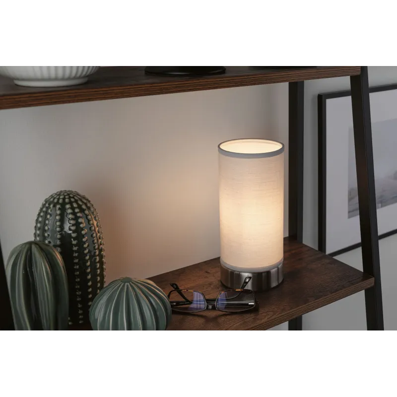 Lampe à poser Pia max.1x25W E14 Blanc/Acier brossé 230V métal/tissu...