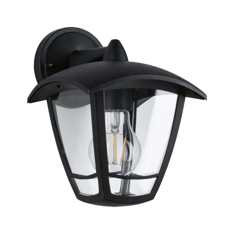 Applique extérieure 230V Classic Curved IP44 E27 Verre clair/Noir s...