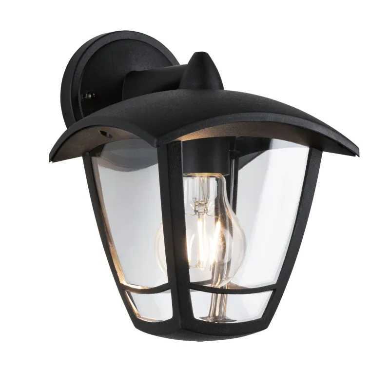 Applique extérieure 230V Classic Curved IP44 E27 Verre clair/Noir s...