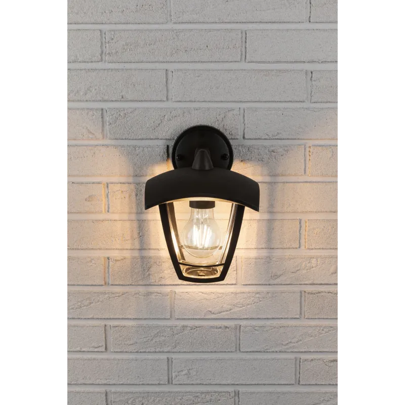 Applique extérieure 230V Classic Curved IP44 E27 Verre clair/Noir s...