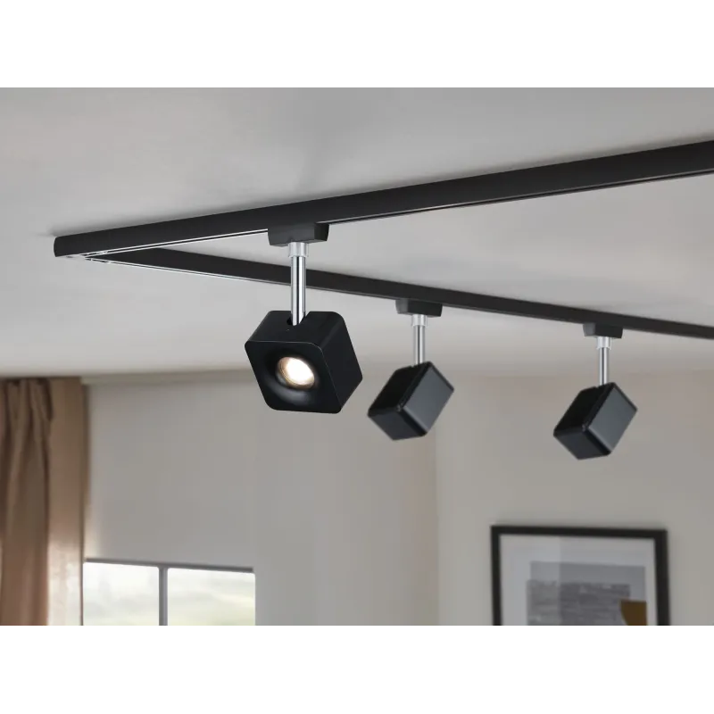 Spot URail Cube 1x8W Noir mate Chrome 230V mét/plas Met/Kst 2700K g...