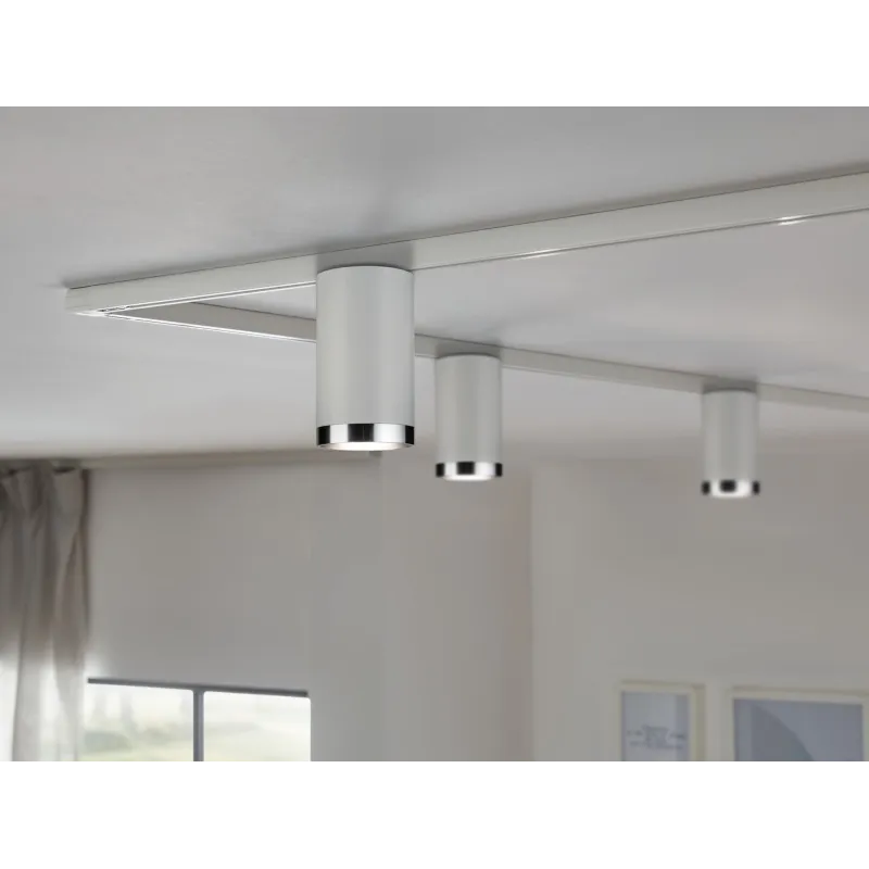 URail Spot Tube max1x10W GU10 Blanc /Chrome Métal - Pas cher
