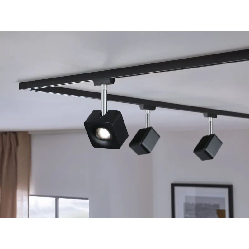 Spot URail Cube 1x8W Noir mat/chrome 230V Métal 4000K gradable - Pa...